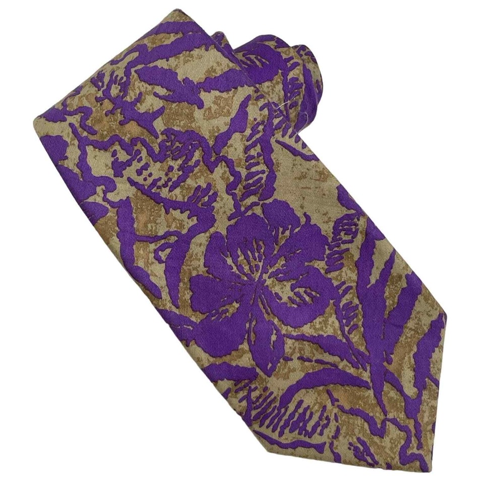 Tommy Bahama Lavender Tan Floral Cotton Tie Men's Necktie 3.25" x 58".